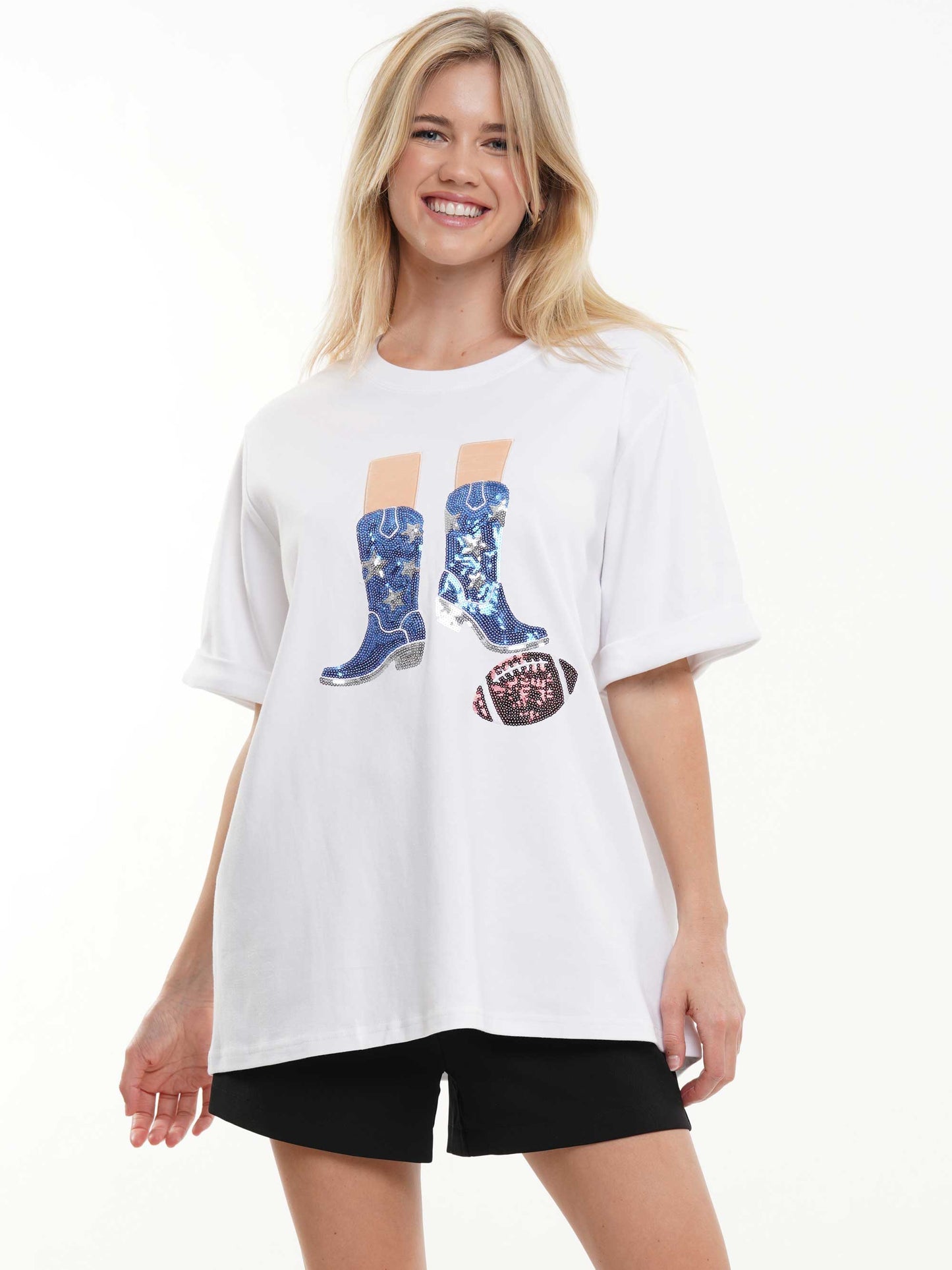 Western Boots Football Sequin Tee