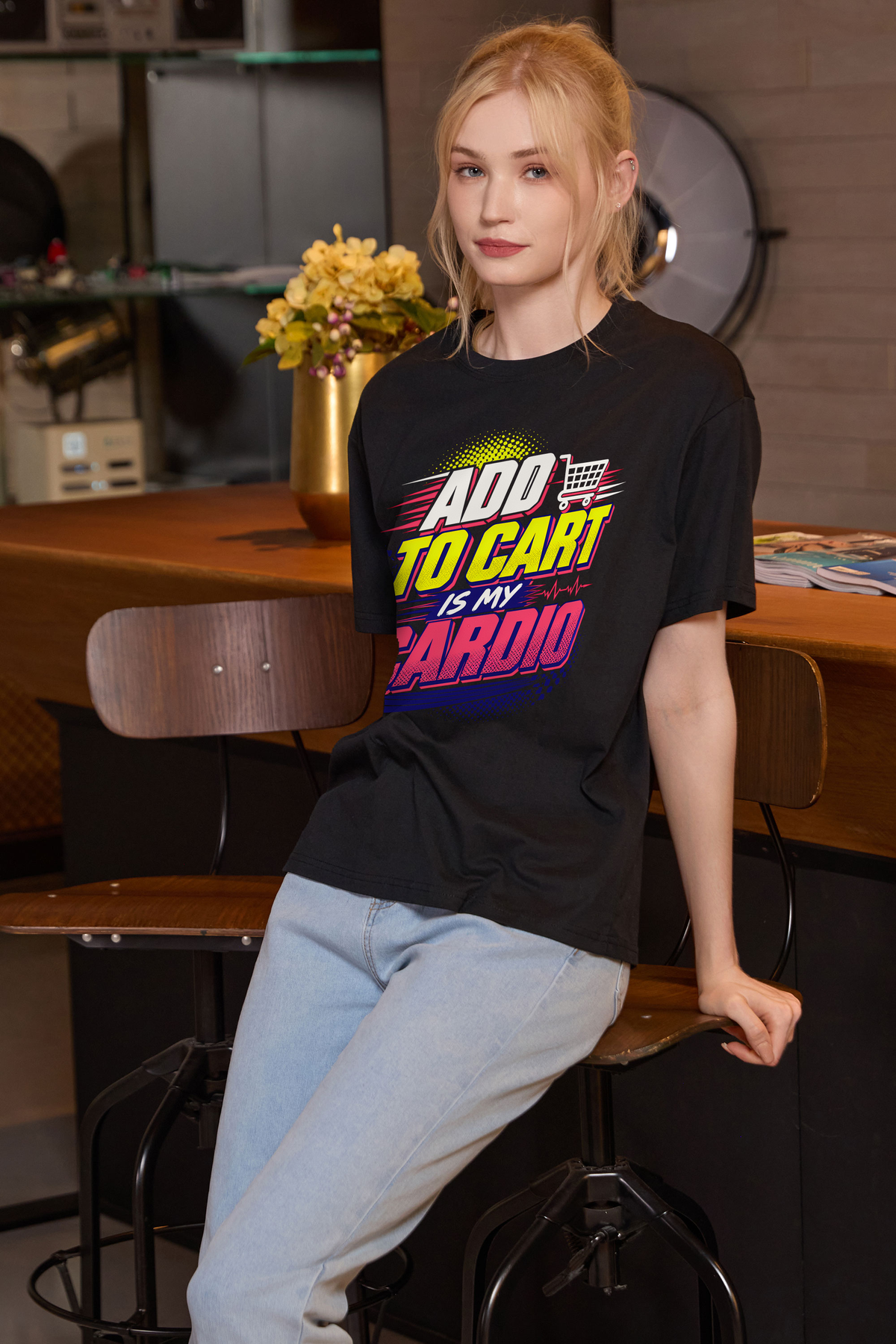 M001-F020 BLACK F2 — Add to cart graphic on M001 black garment