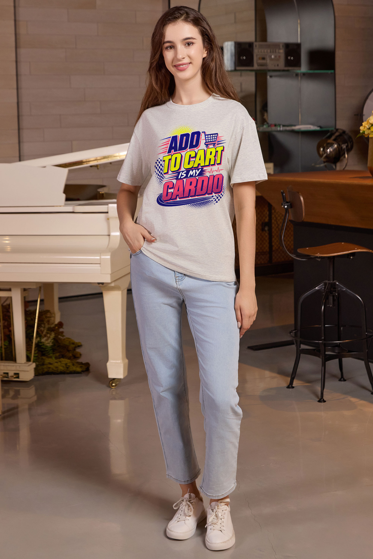 M001-F020 HEATHER-GREY A1 — Add to cart graphic on M001 heather grey garment