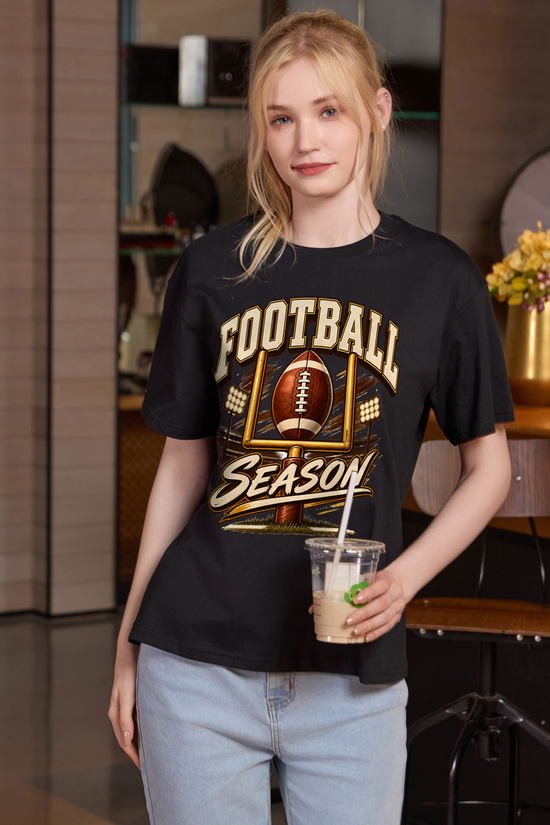 M001-G013 BLACK F1 — Football Goalpost graphic on M001 black garment