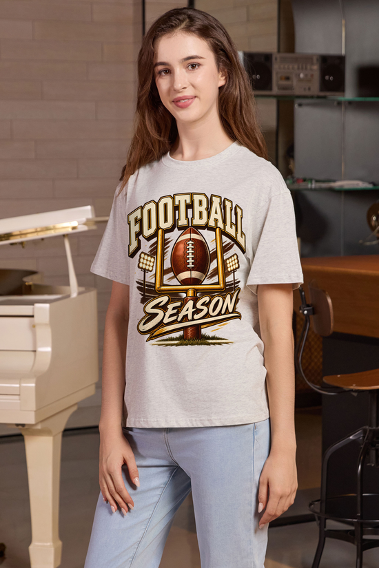 M001-G013 HEATHER-GREY F2 — Football Goalpost graphic on M001 heather grey garment
