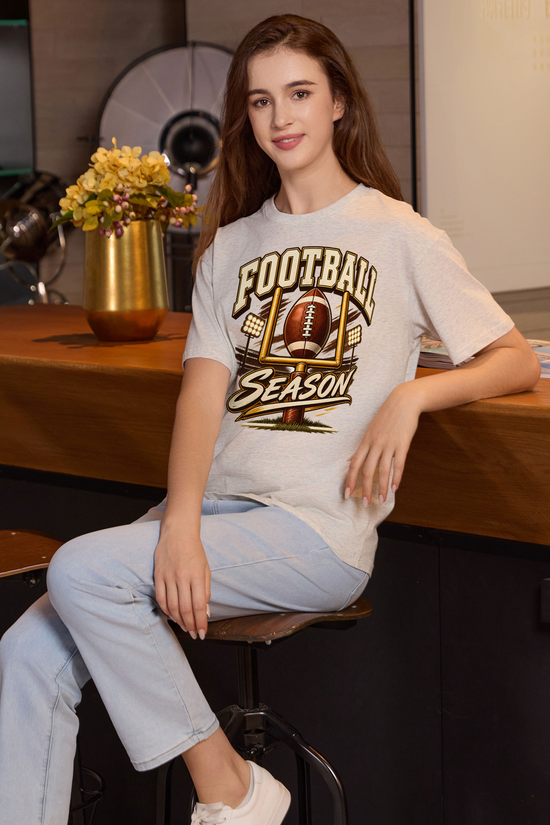 M001-G013 HEATHER-GREY F3 — Football Goalpost graphic on M001 heather grey garment