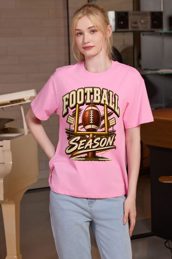 M001-G013 LIGHT-PINK F1 — Football Goalpost graphic on M001 light pink garment