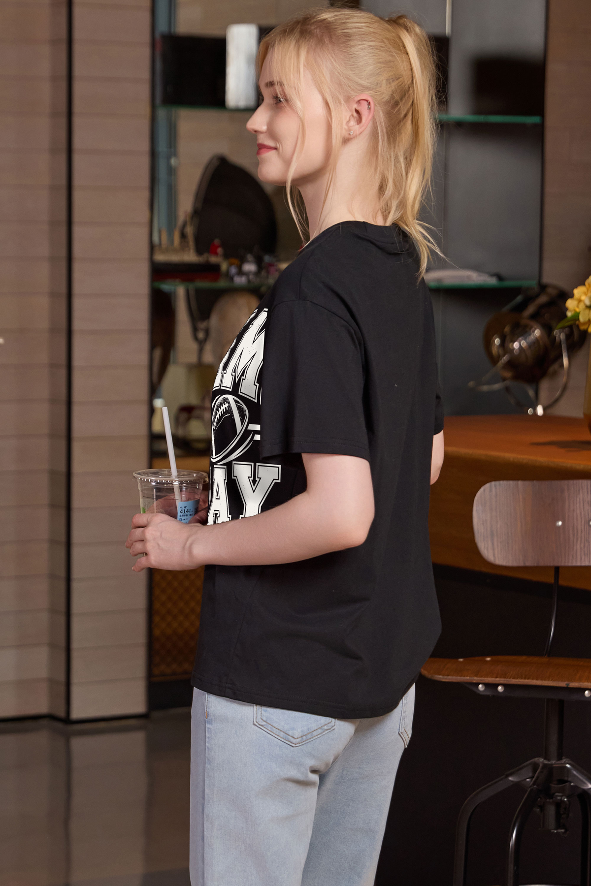 M001-G015 BLACK S1 — Game Day Simple graphic on M001 black garment