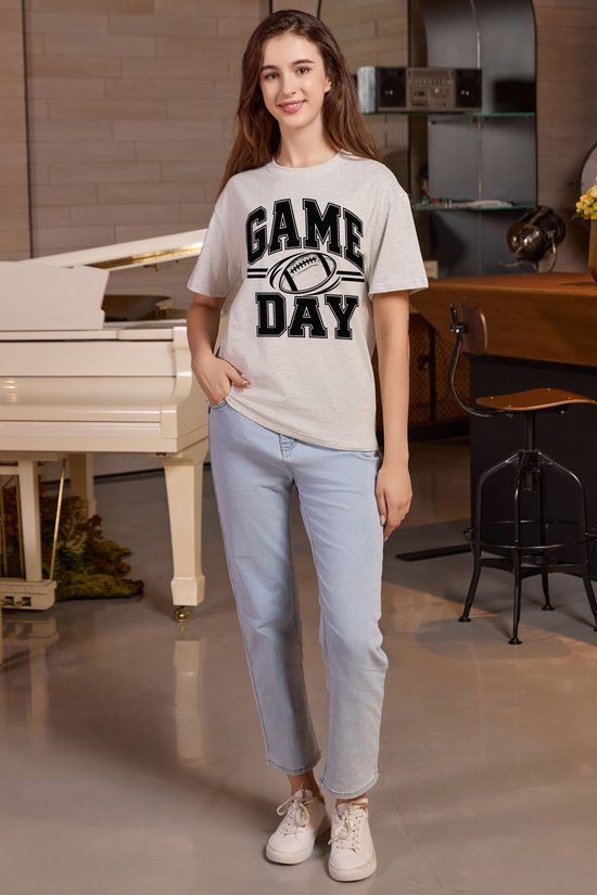 M001-G015 HEATHER-GREY A1 — Game Day Simple graphic on M001 heather grey garment