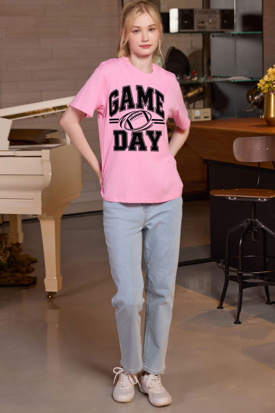 M001-G015 LIGHT-PINK A1 — Game Day Simple graphic on M001 light pink garment