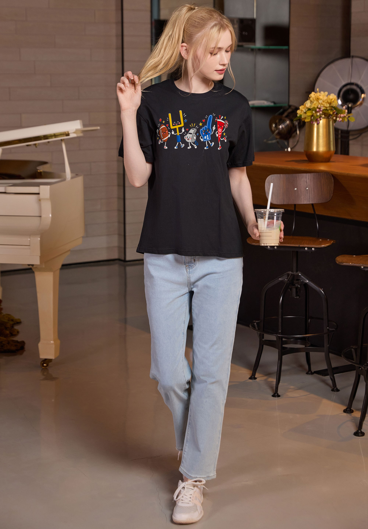 M001-G019 BLACK A1 — Game Day Characters 2 graphic on M001 black garment