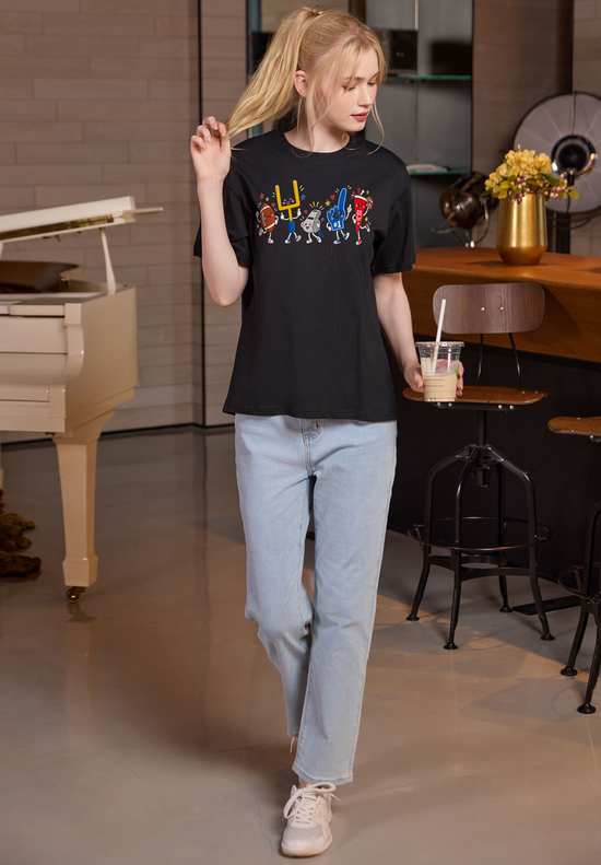 M001-G019 BLACK A1 — Game Day Characters 2 graphic on M001 black garment