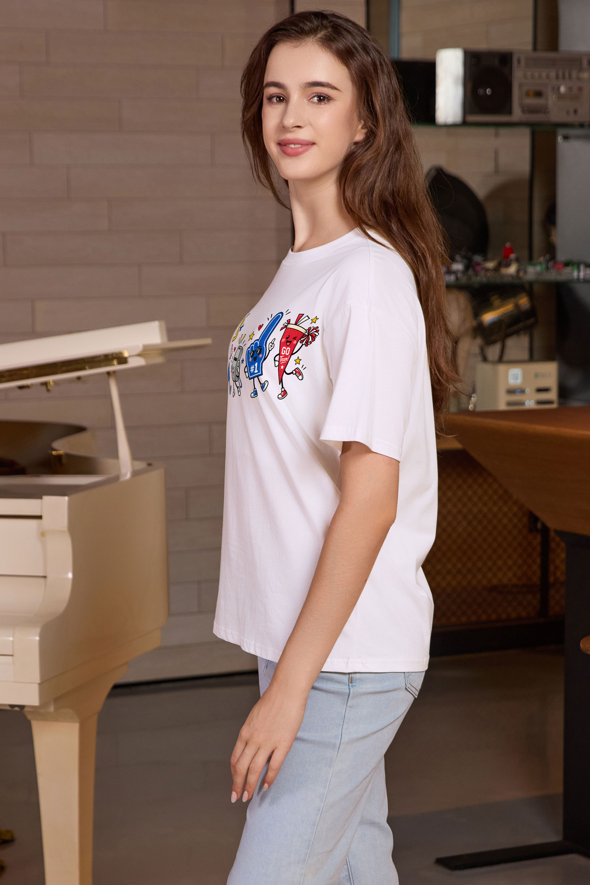 M001-G019 WHITE S1 — Game Day Characters 2 graphic on M001 white garment