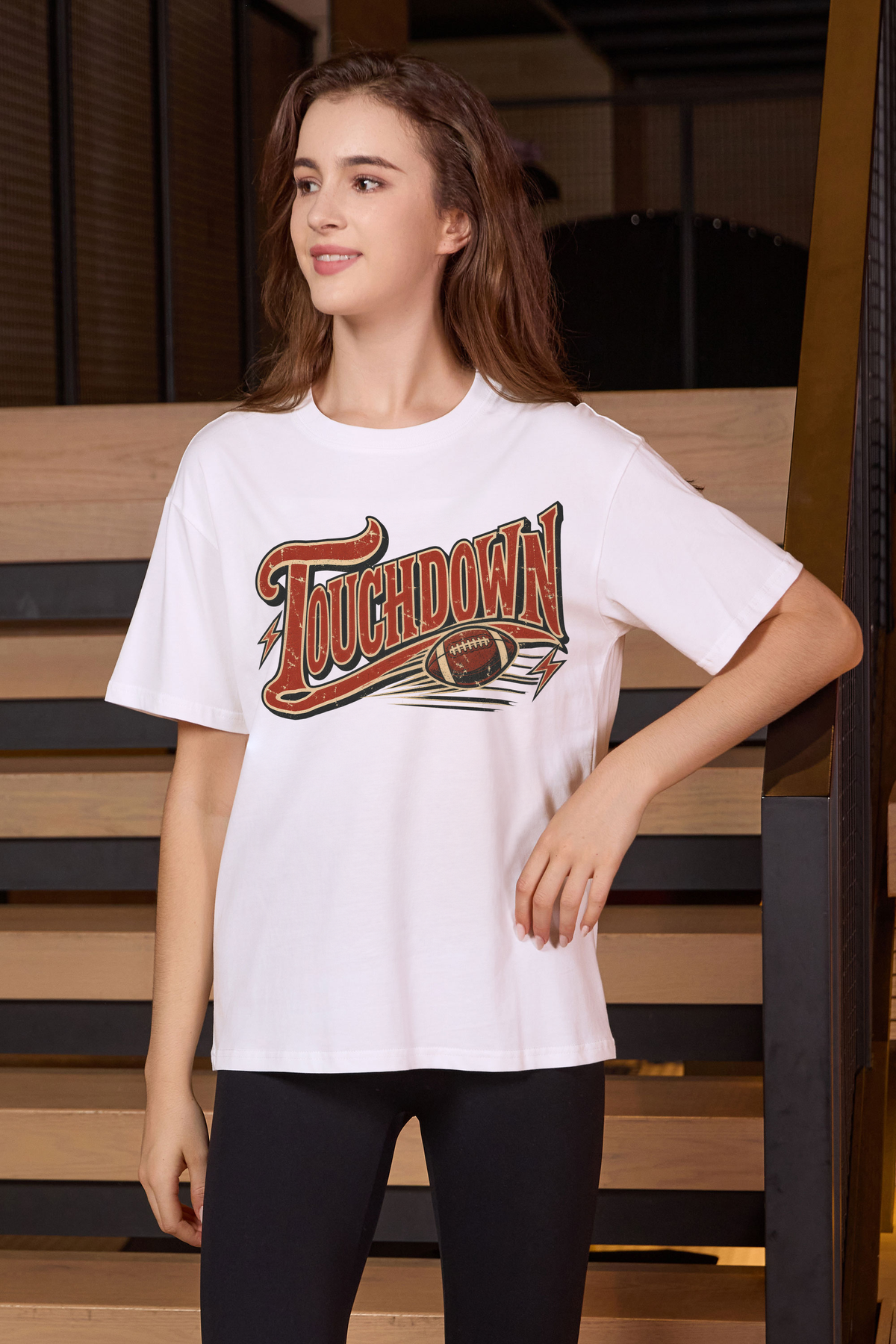 Retro Touchdown Relaxed Tee in white, front graphic on model, view 3