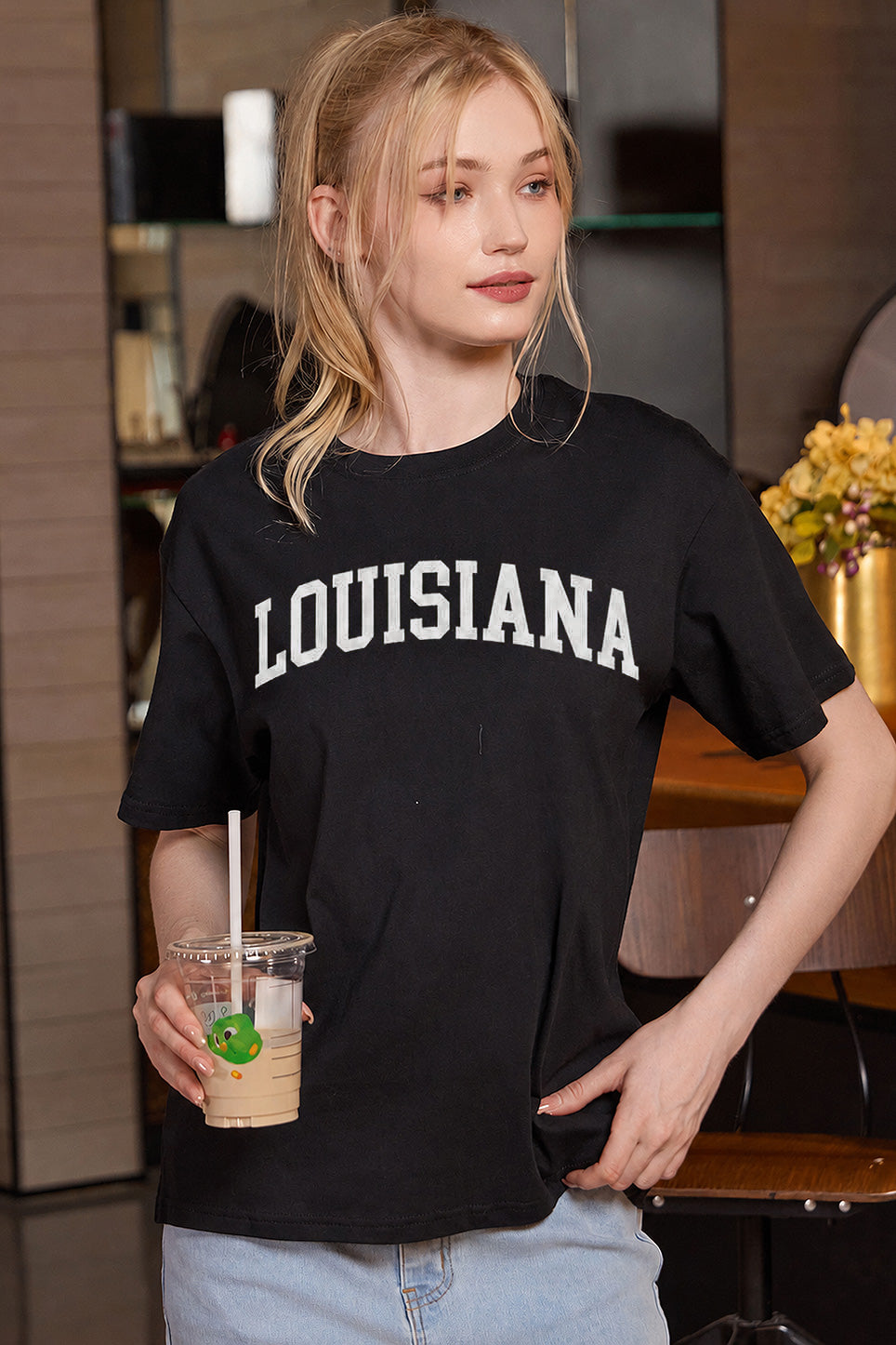 Louisiana Collegiate Tee — black with white lettering — front view 1