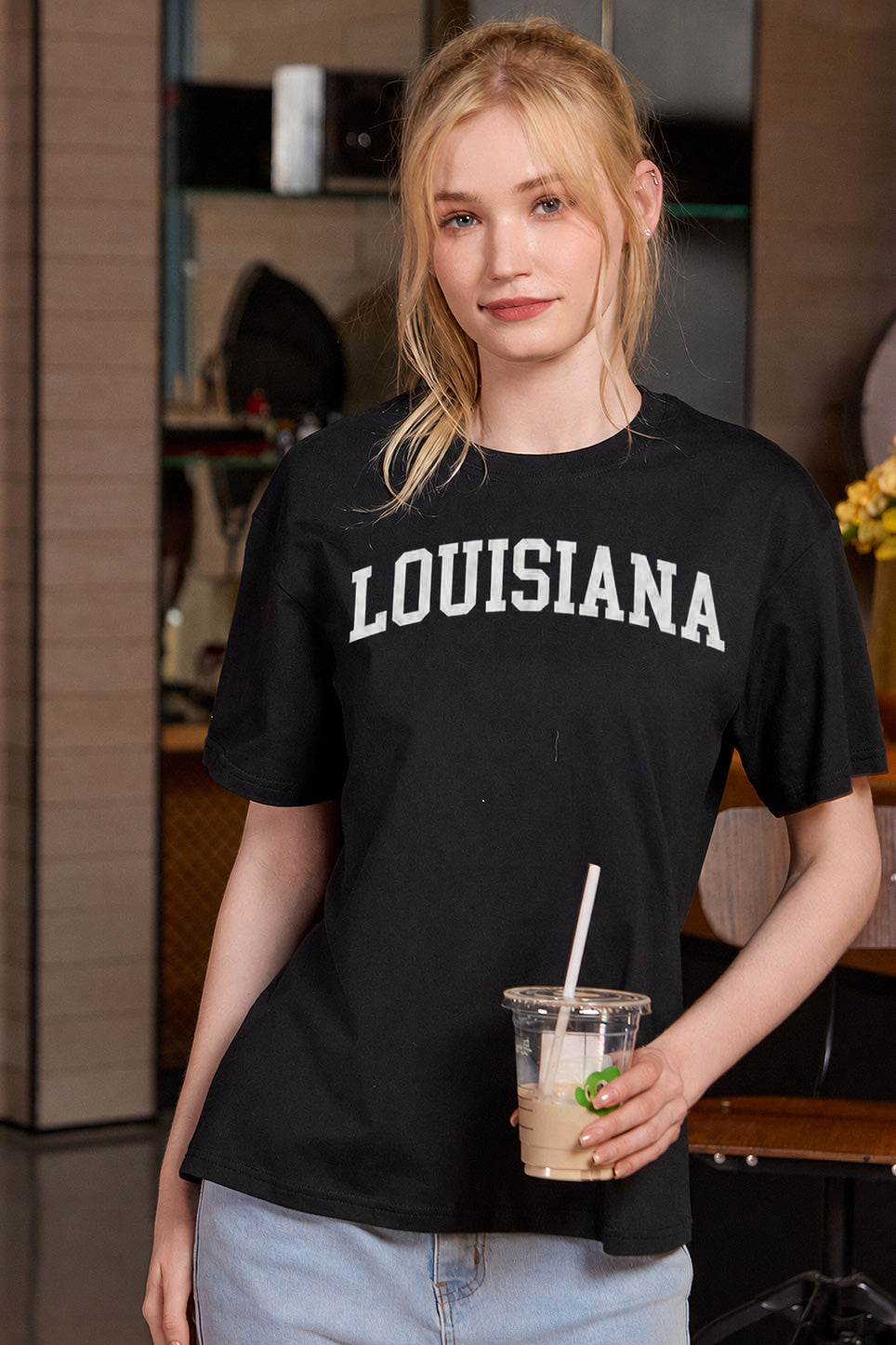 Louisiana Collegiate Tee — black with white lettering — front view 3