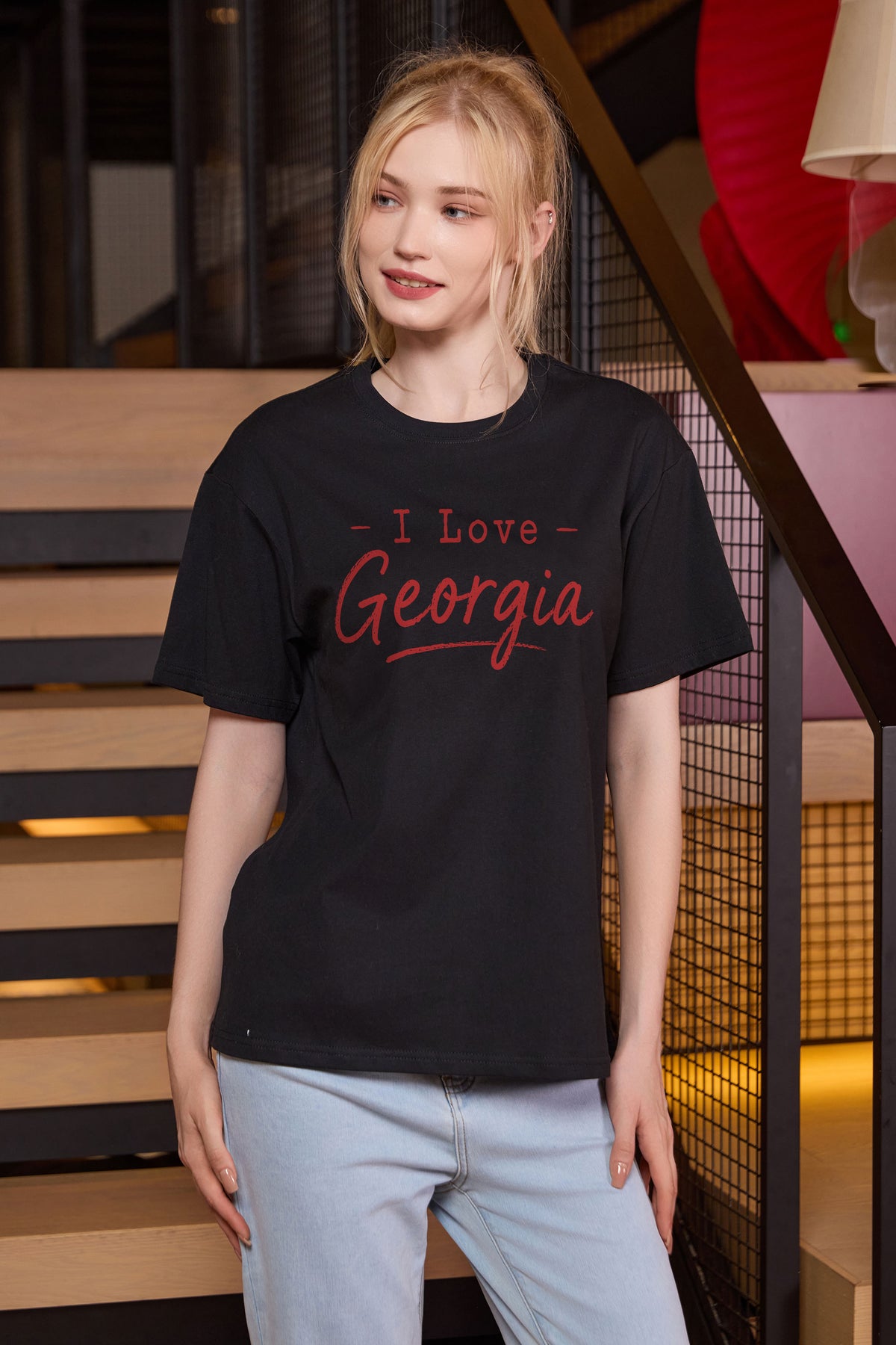 I Love Georgia Tee in black — model view 2.