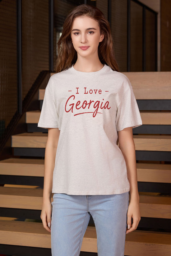 I Love Georgia Tee in heather grey — model view 1.