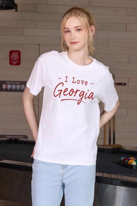 I Love Georgia Tee in white — model view 1.