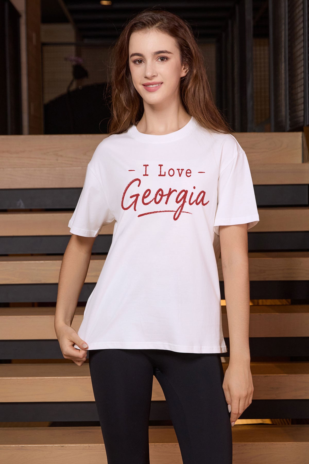 I Love Georgia Tee in white — model view 2.