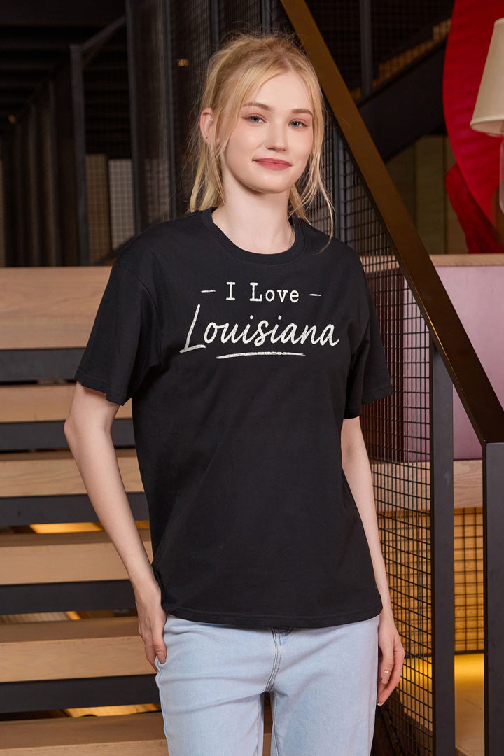 I Love Louisiana Tee in black — model view 1.