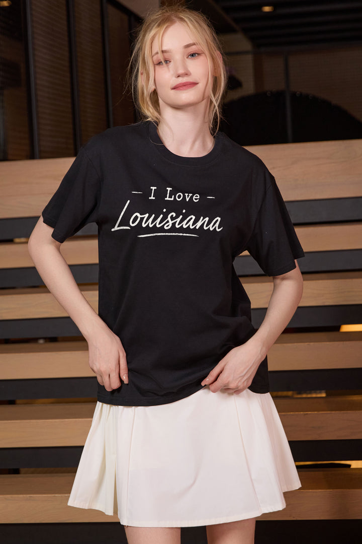 I Love Louisiana Tee in black — model view 2.
