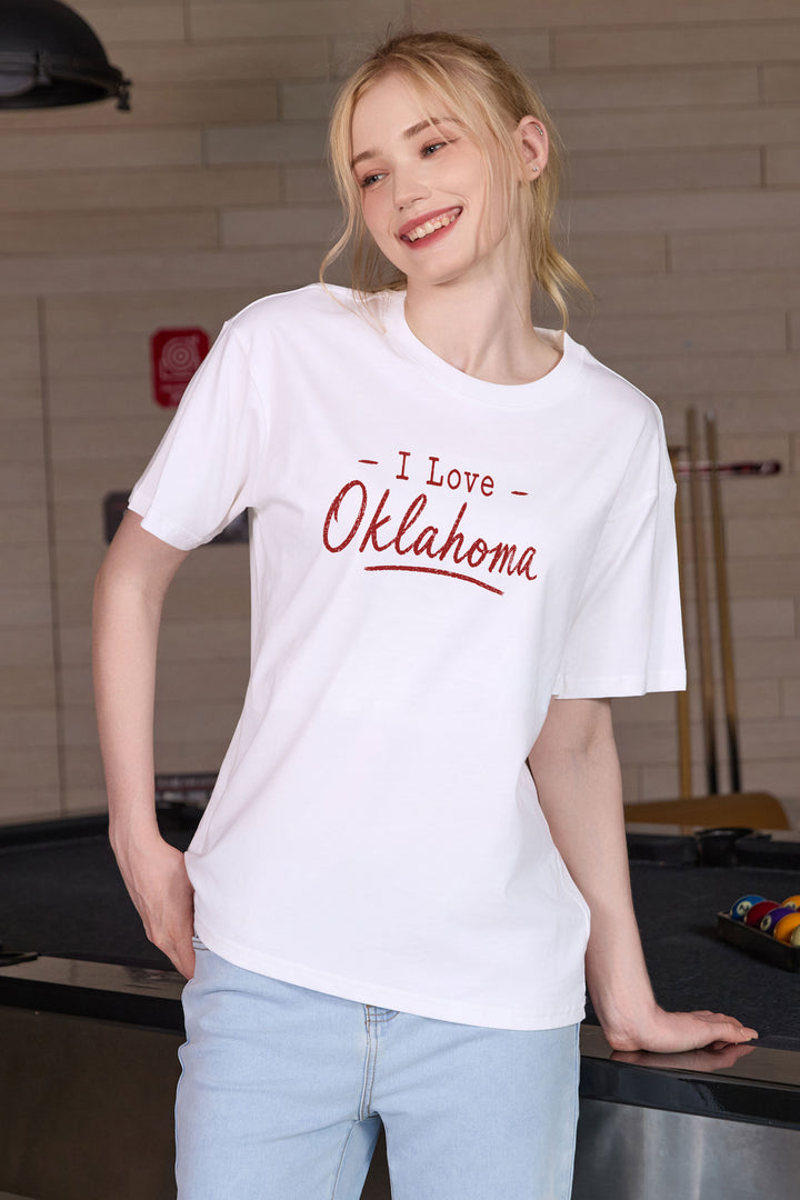 I Love Oklahoma Tee in white — model view 2.