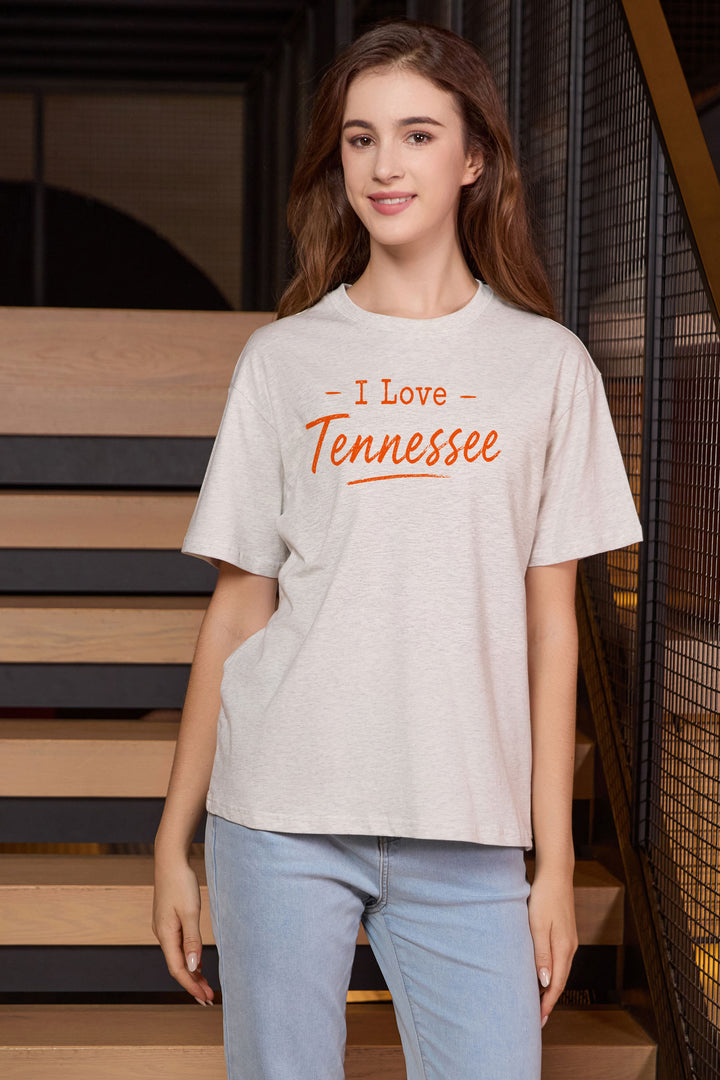 I Love Tennessee Tee in heather grey — model view 2.