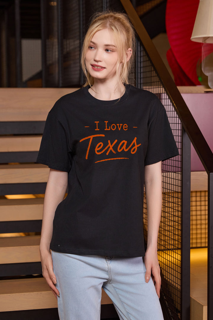 I Love Texas Tee in black — model view 2.