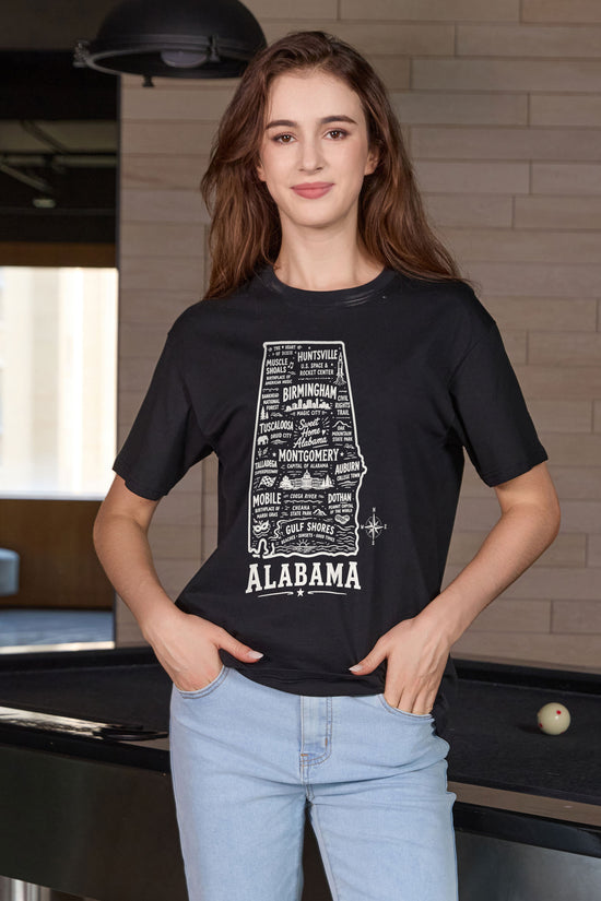 Alabama Hometown Map Tee in black — model view 3.