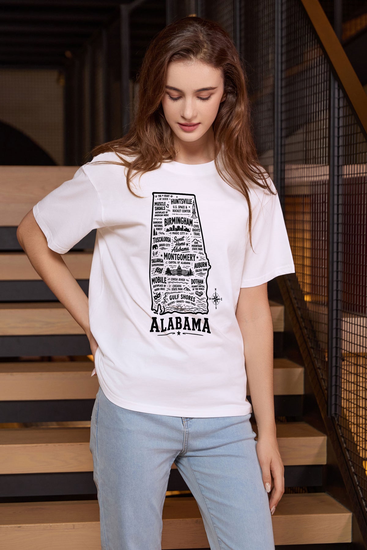 Alabama Hometown Map Tee in white — model view 1.