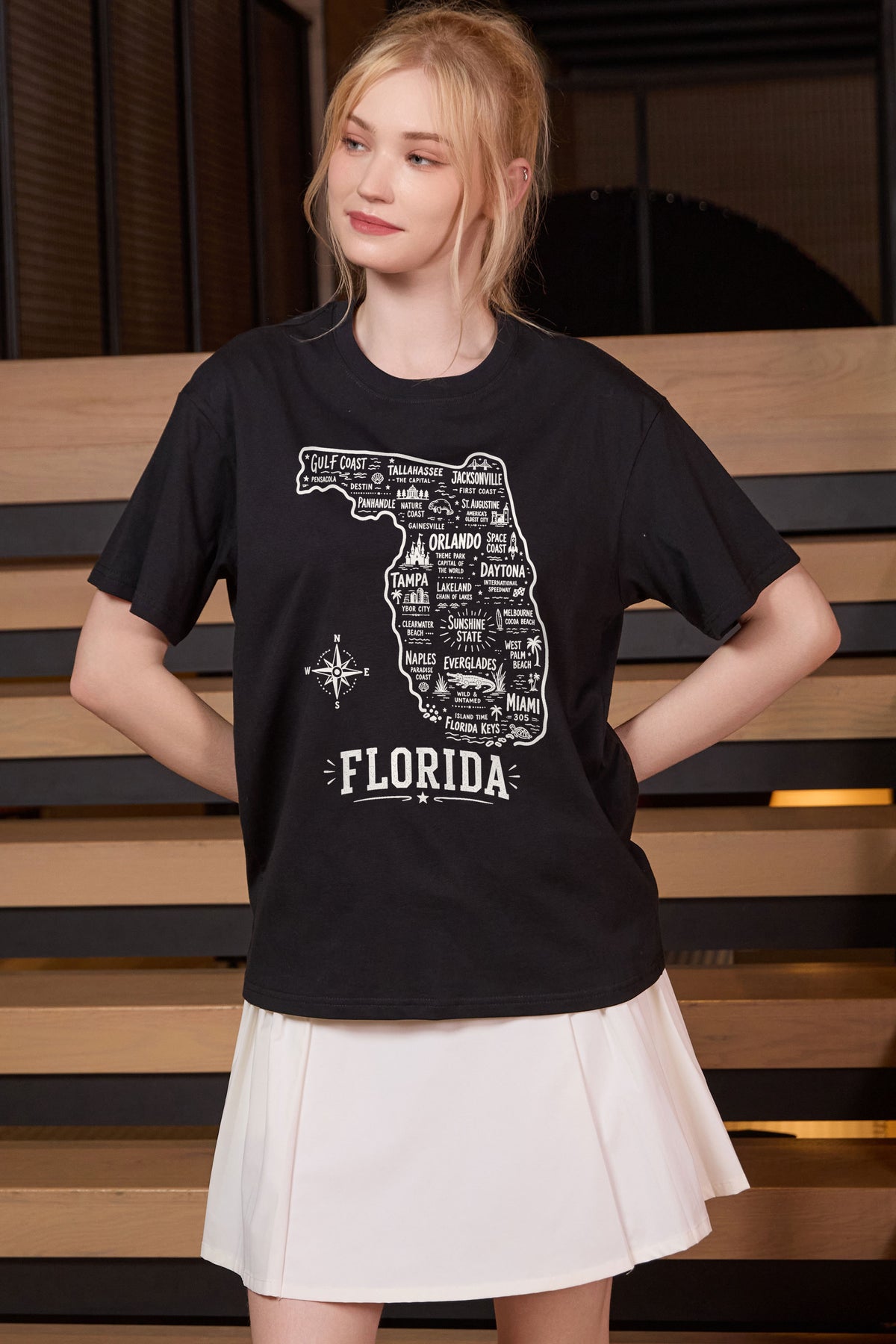 Florida Hometown Map Tee in black — model view 2.