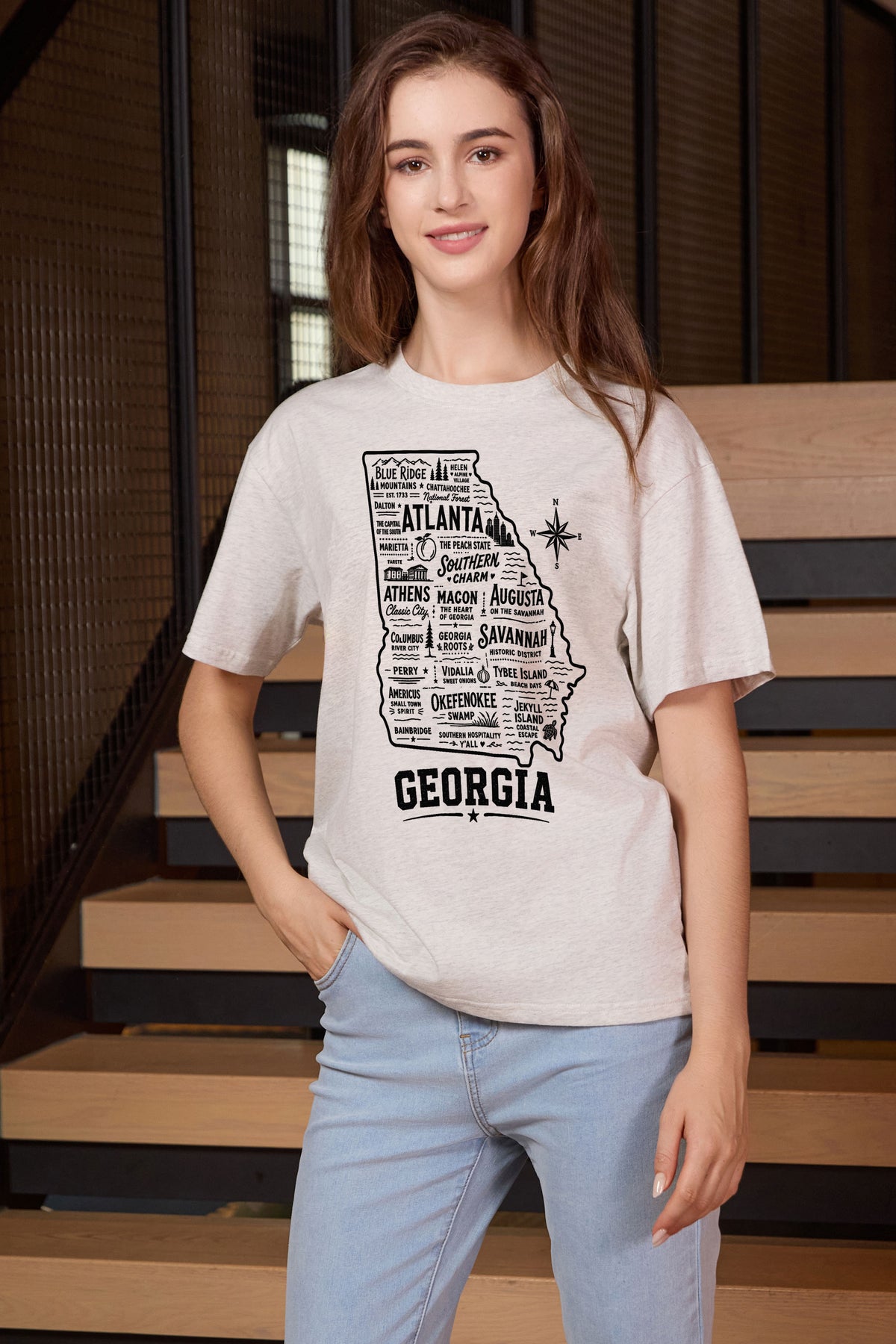 Georgia Hometown Map Tee in heather grey — model view 1.
