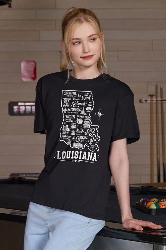 Louisiana Hometown Map Tee in black — model view 3.