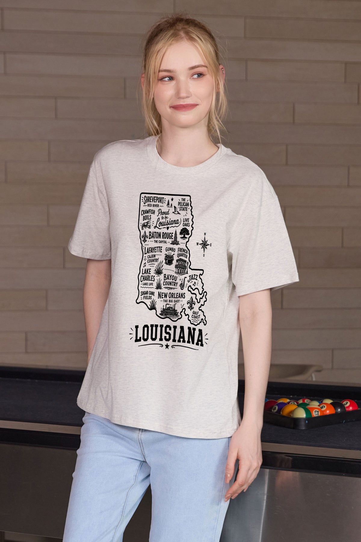 Louisiana Hometown Map Tee in heather grey — model view 2.