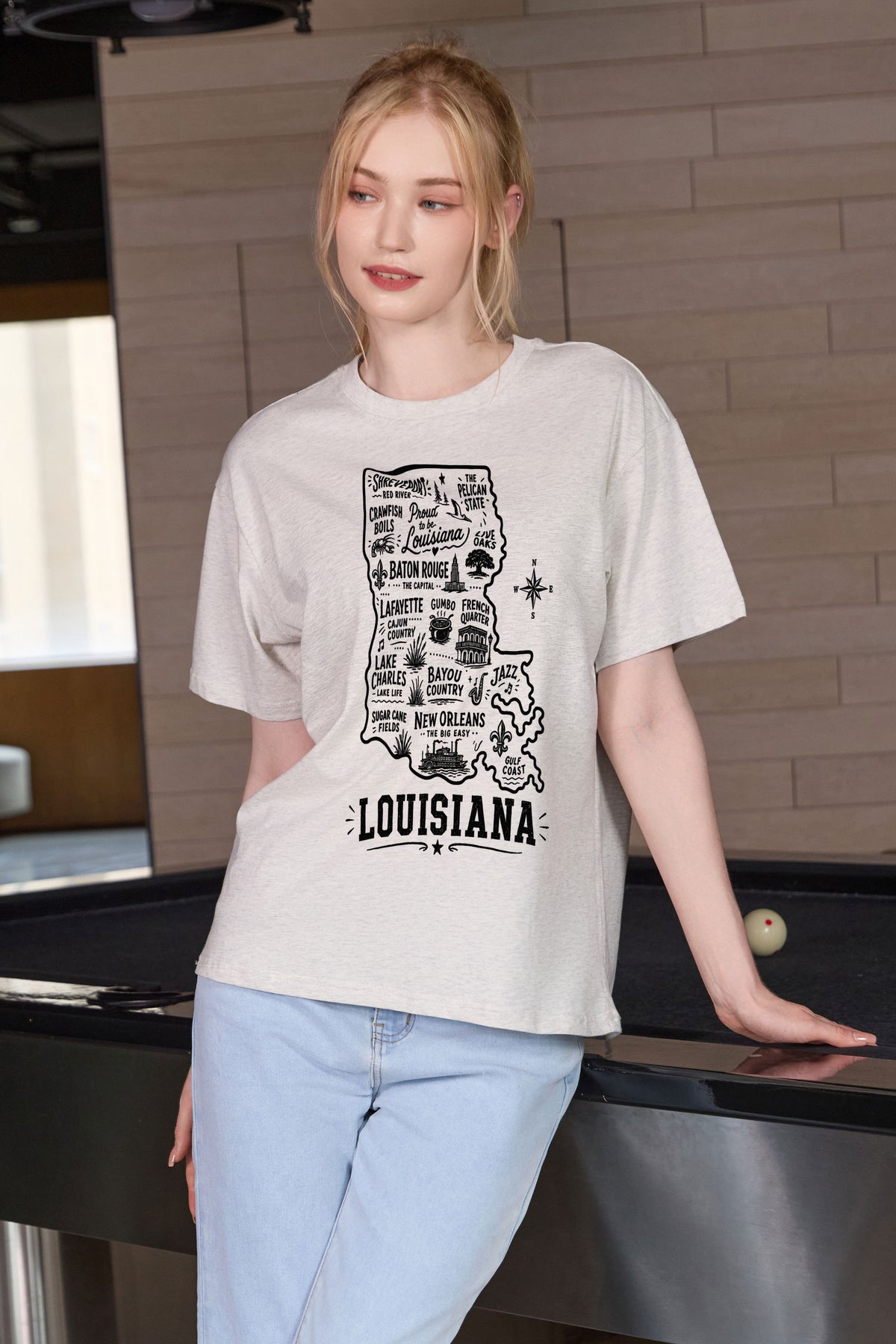 Louisiana Hometown Map Tee in heather grey — model view 3.