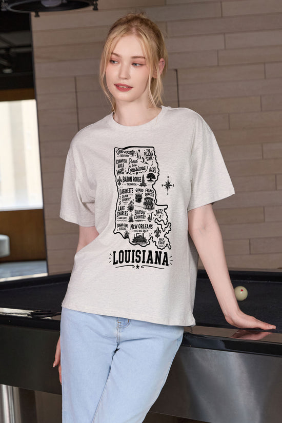 Louisiana Hometown Map Tee in heather grey — model view 3.