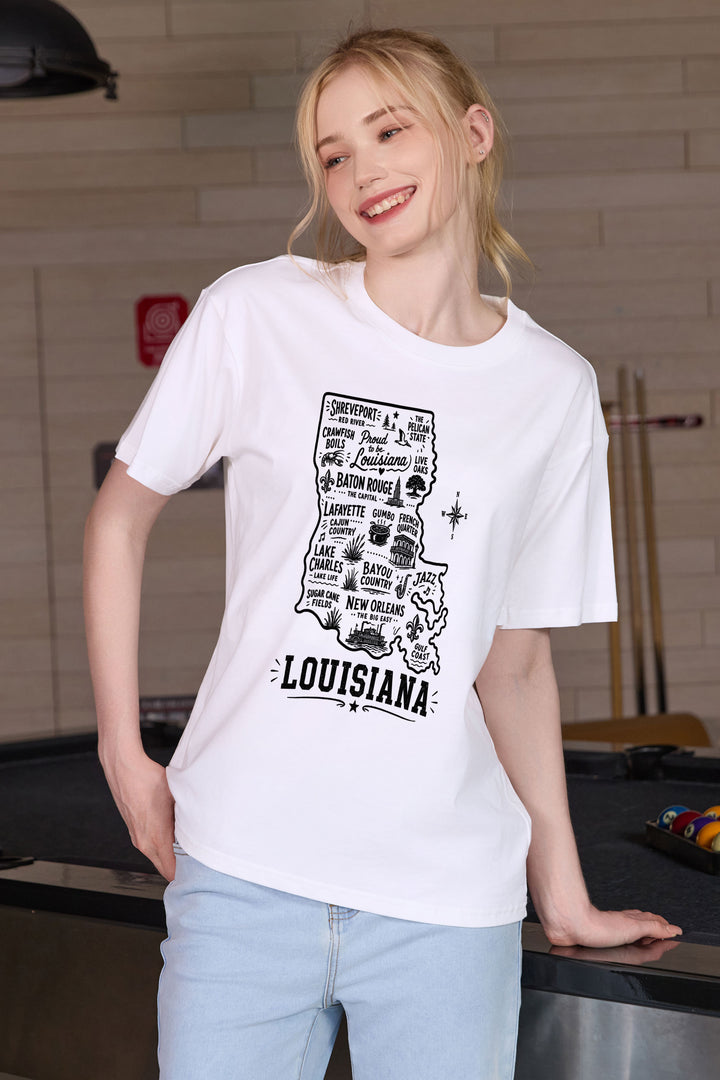 Louisiana Hometown Map Tee in white — model view 1.