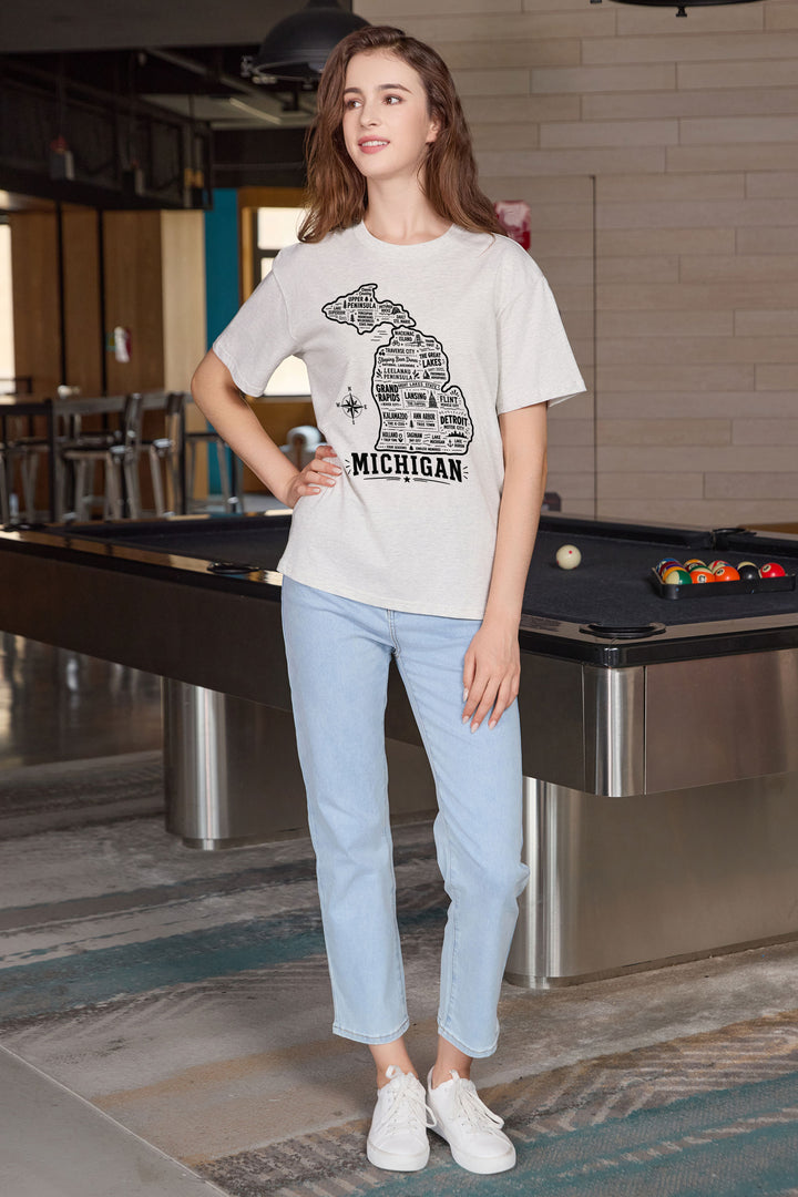 Michigan Hometown Map Tee in heather grey — model view 1.