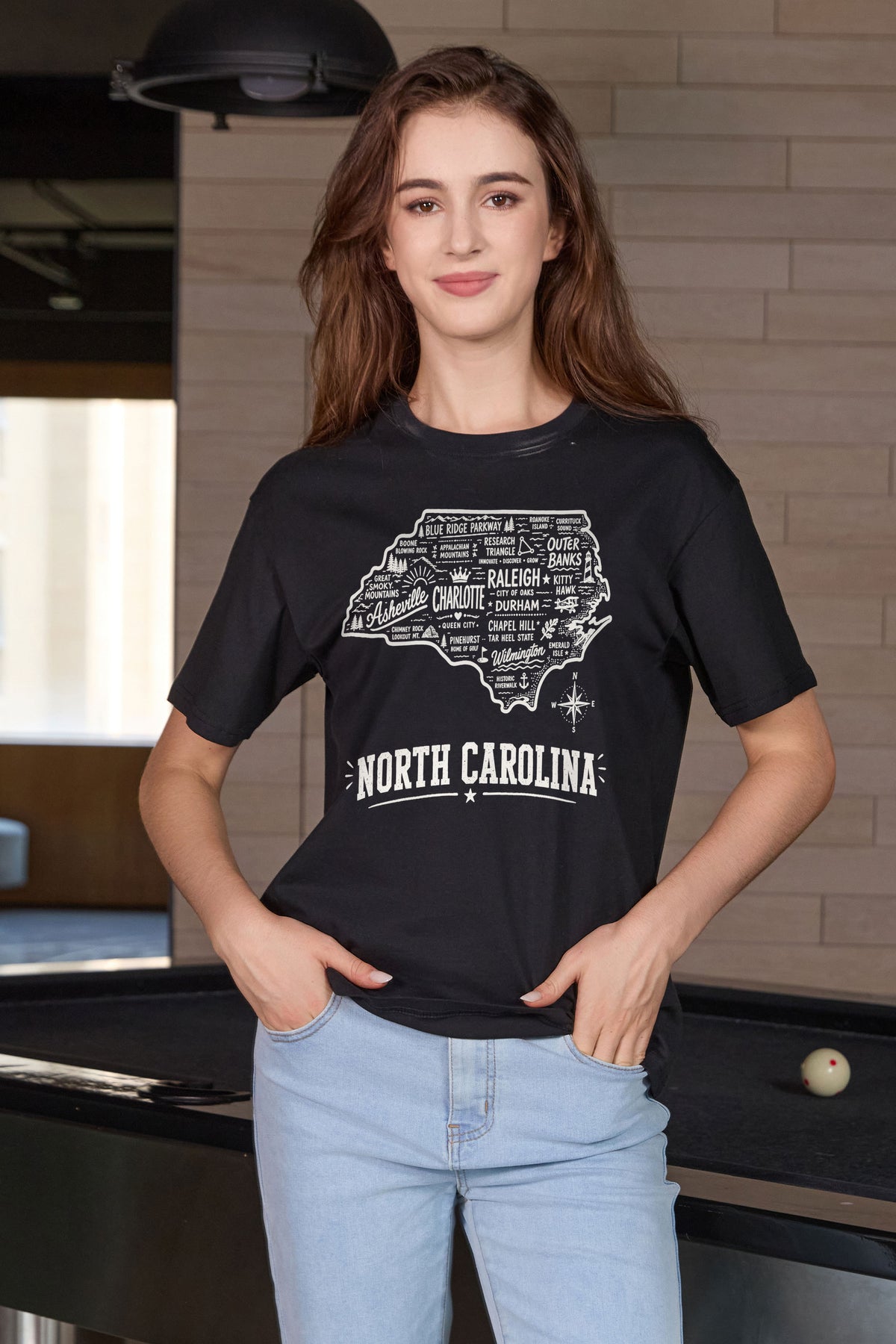 North Carolina Hometown Map Tee in black — model view 1.
