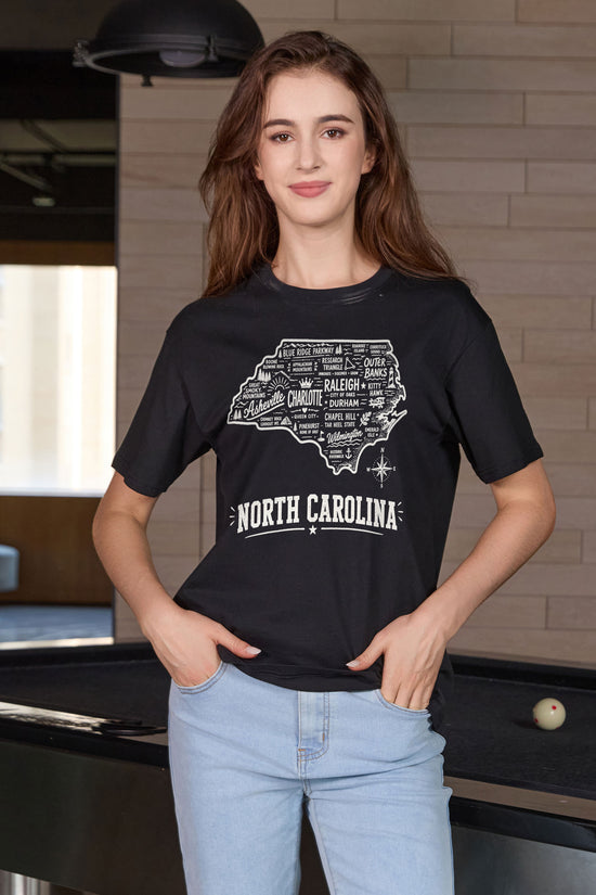 North Carolina Hometown Map Tee in black — model view 1.