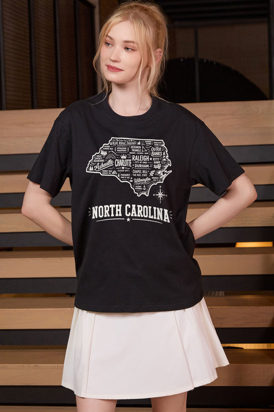 North Carolina Hometown Map Tee in black — model view 2.