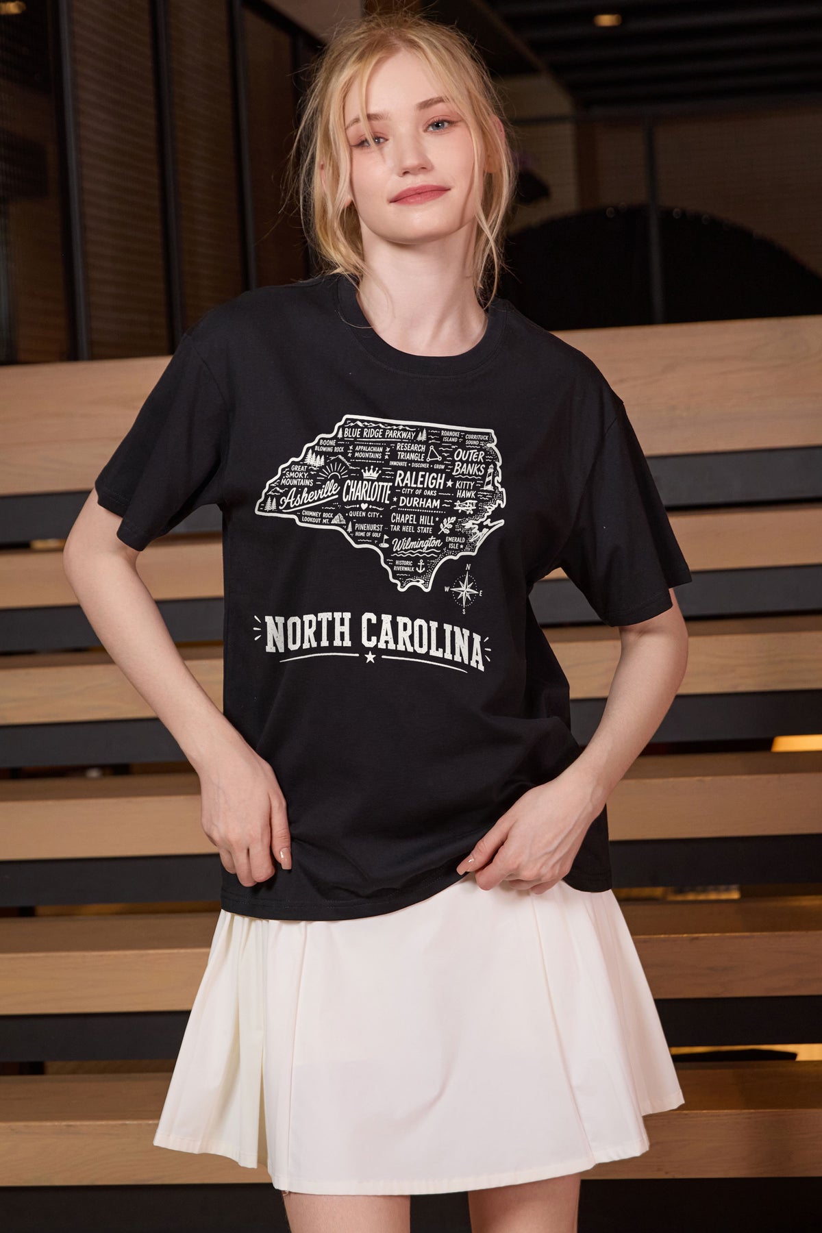North Carolina Hometown Map Tee in black — model view 3.