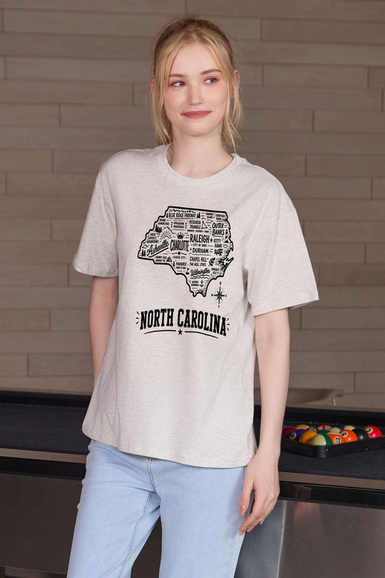 North Carolina Hometown Map Tee in heather grey — model view 1.
