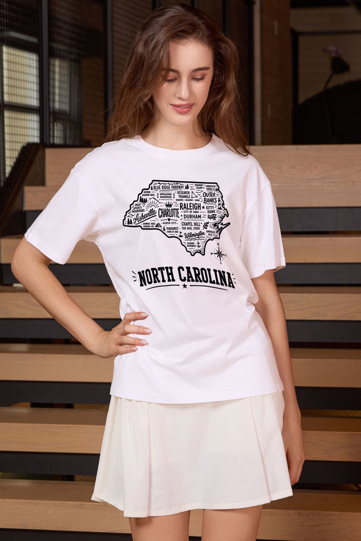 North Carolina Hometown Map Tee in white — model view 1.