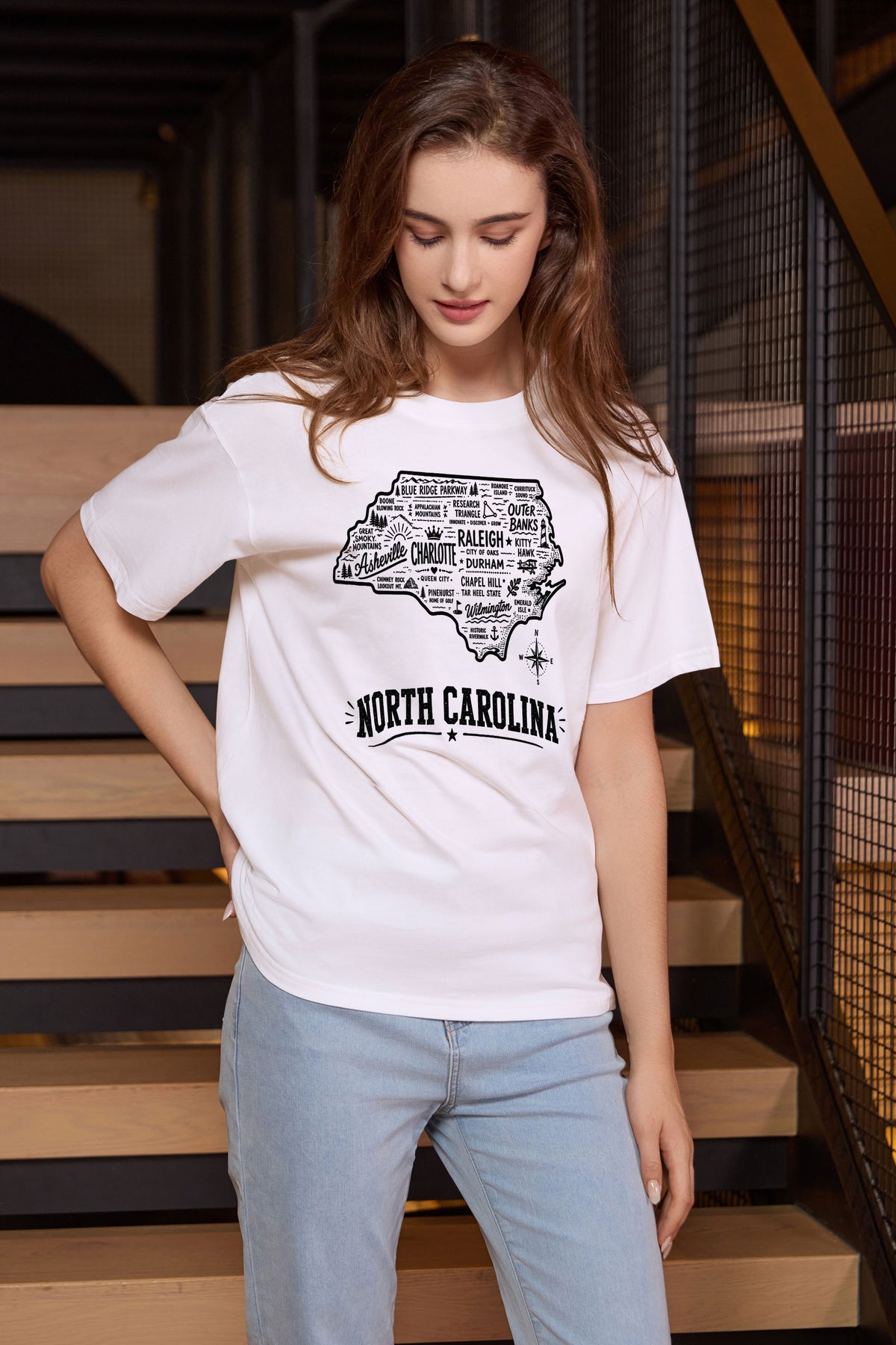 North Carolina Hometown Map Tee in white — model view 3.