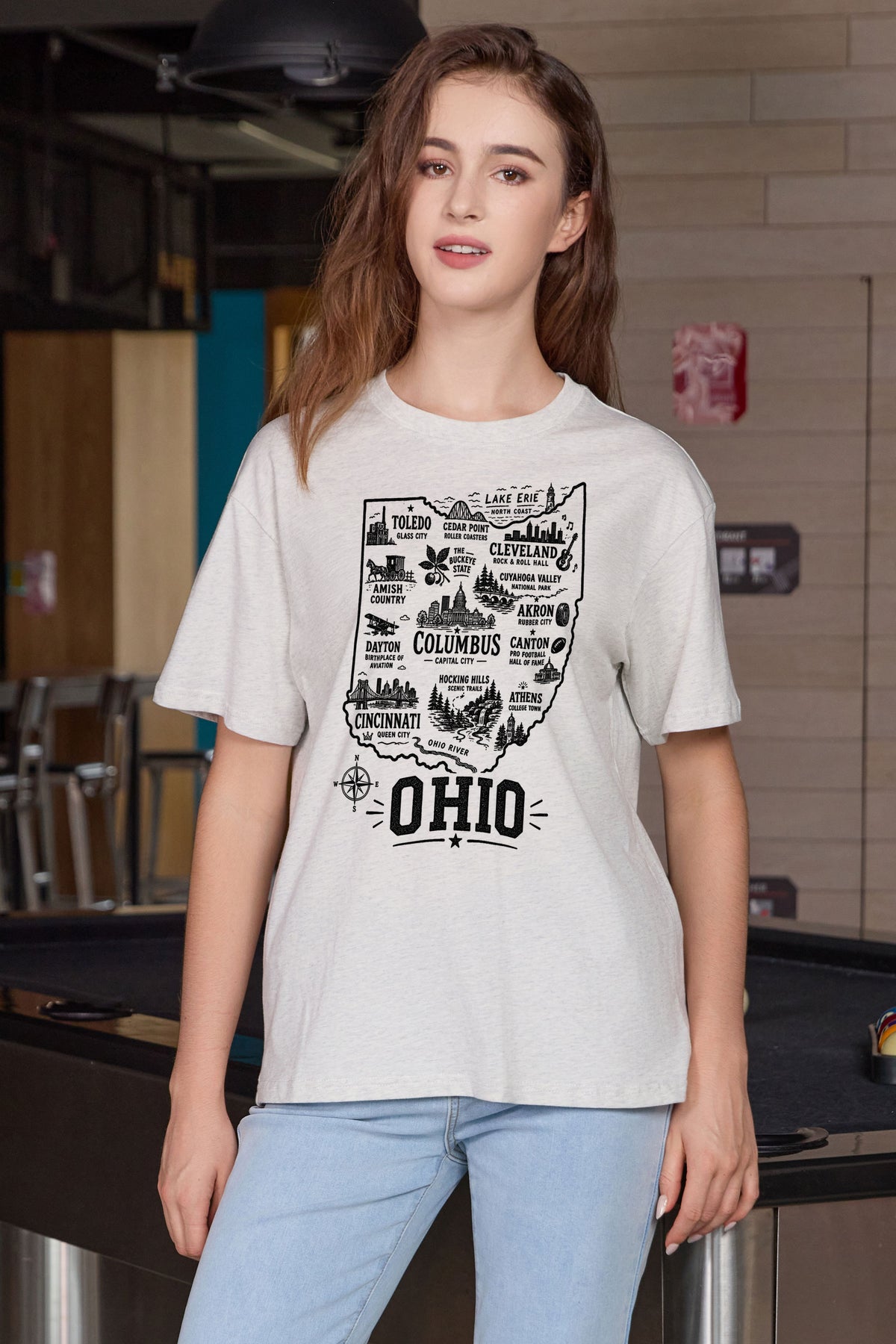 Ohio Hometown Map Tee in heather grey — model view 2.