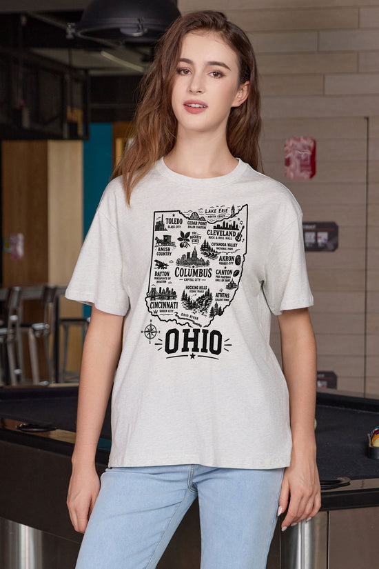 Ohio Hometown Map Tee in heather grey — model view 2.