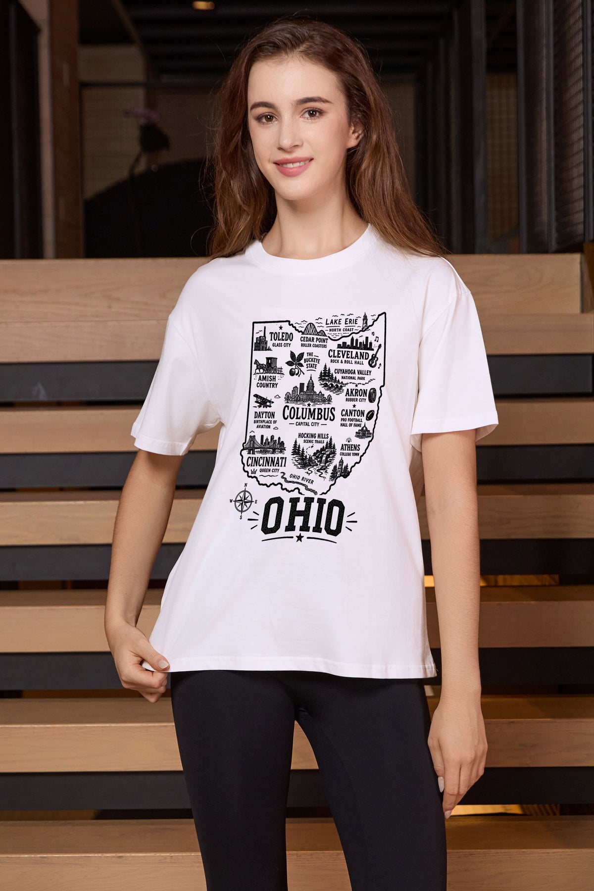 Ohio Hometown Map Tee in white — model view 1.