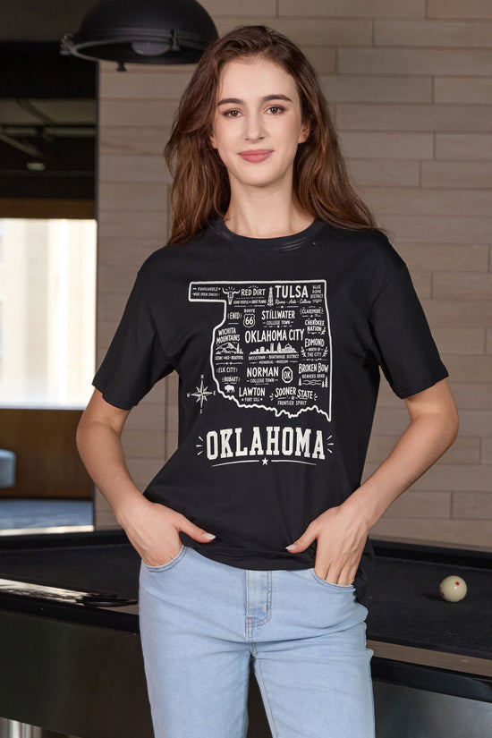 Oklahoma Hometown Map Tee in black — model view 2.