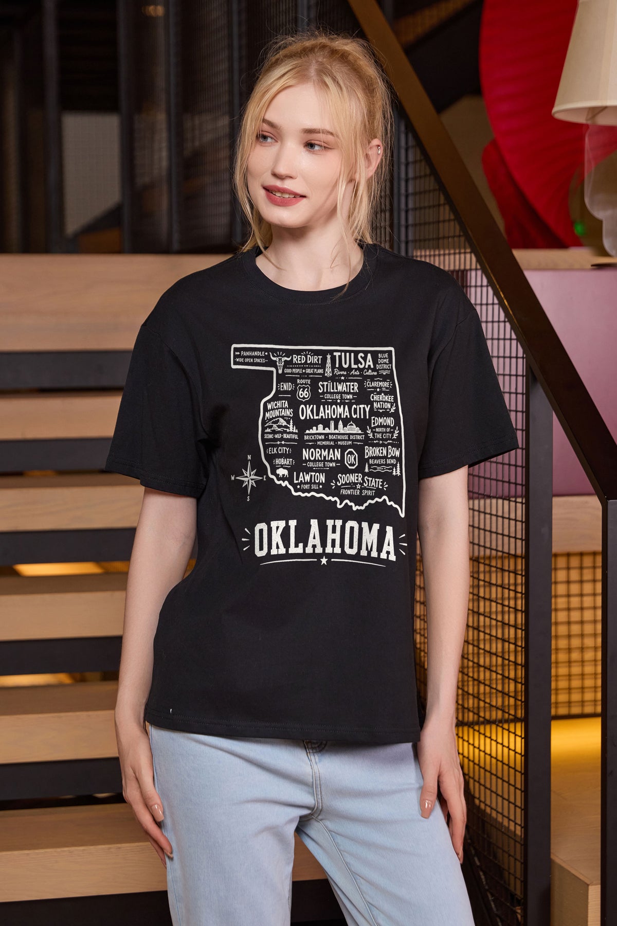 Oklahoma Hometown Map Tee in black — model view 3.