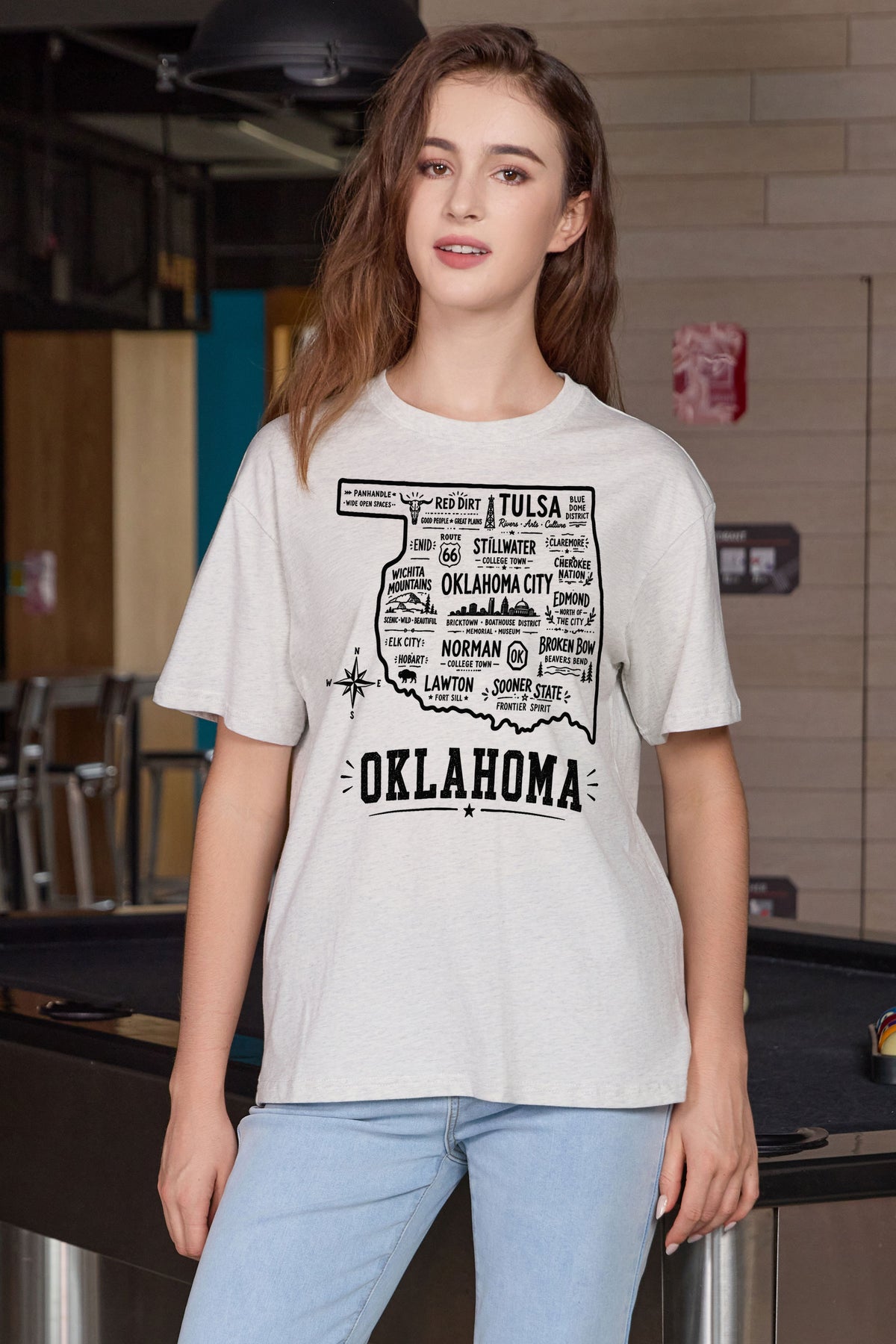 Oklahoma Hometown Map Tee in heather grey — model view 1.