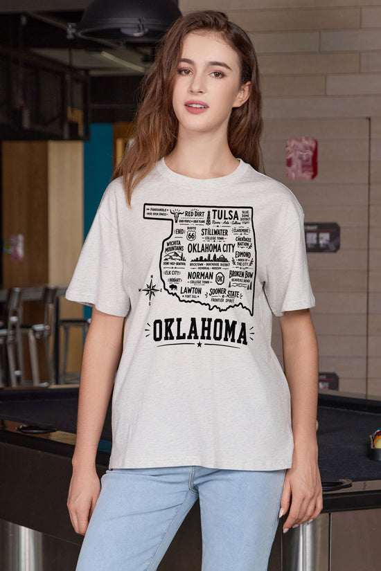 Oklahoma Hometown Map Tee in heather grey — model view 1.