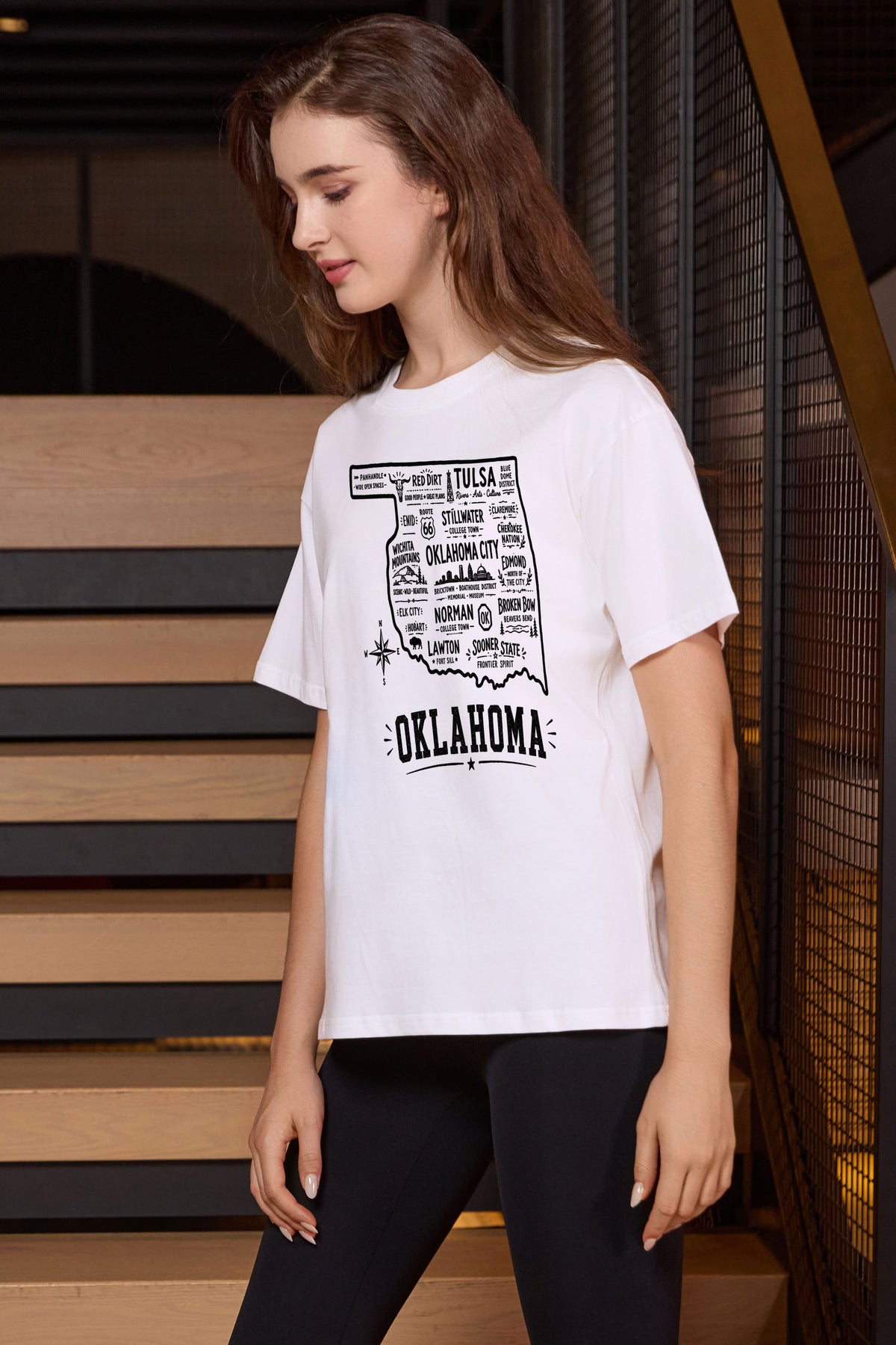 Oklahoma Hometown Map Tee in white — model view 1.